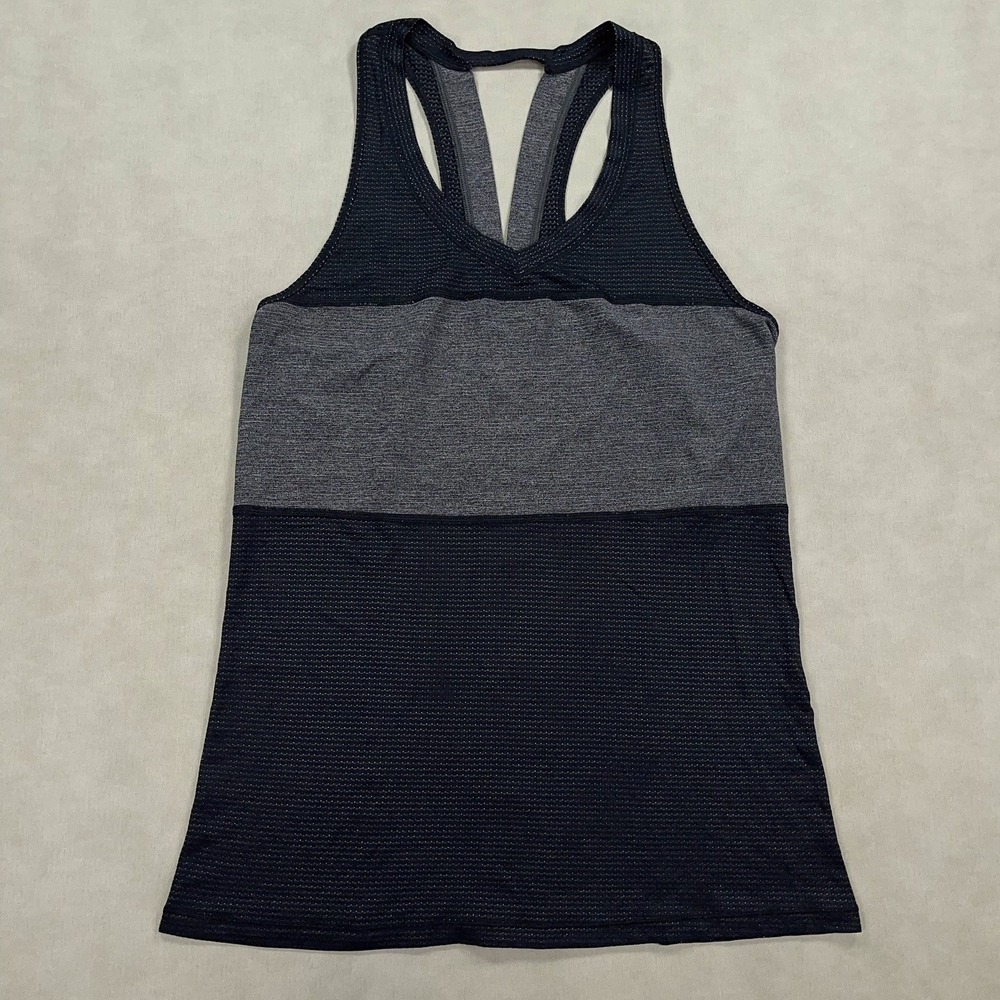 Lululemon‎ Women's 6 Gray Black Open Split Back Athletic Tank Top Run Gym Casual
